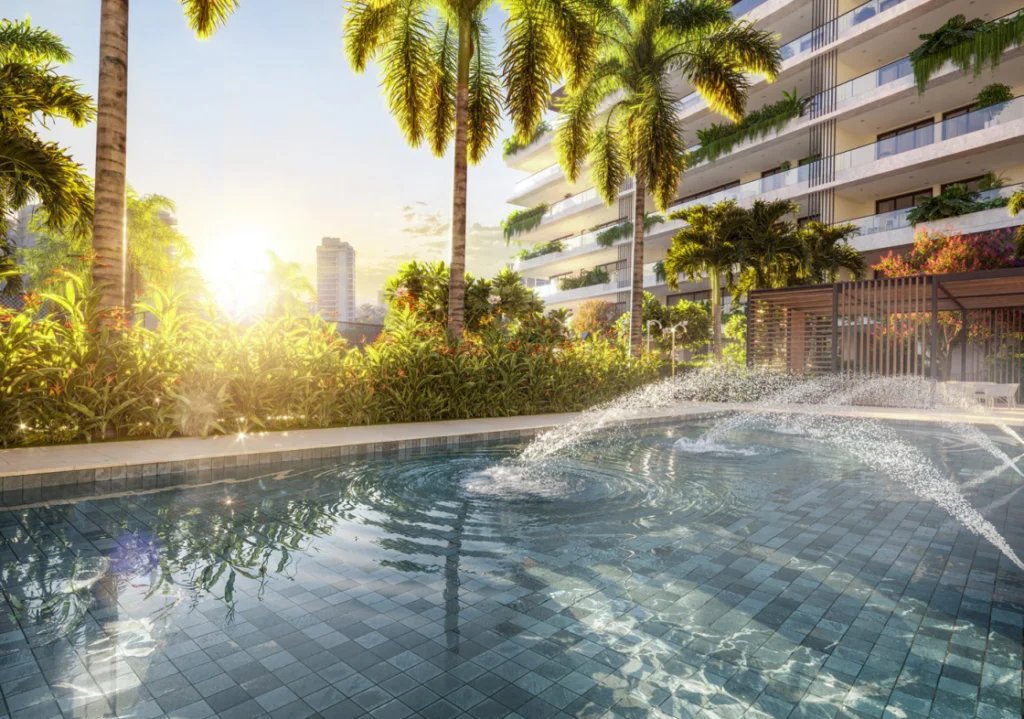 Riio by Piero Lissoni – Piscina com fonte ao pôr do sol